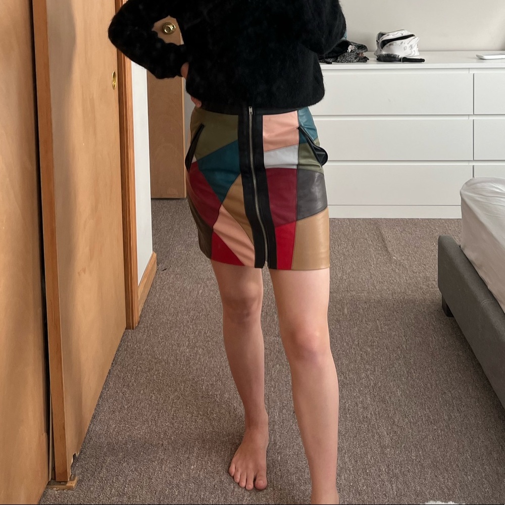 Leather mink skirt